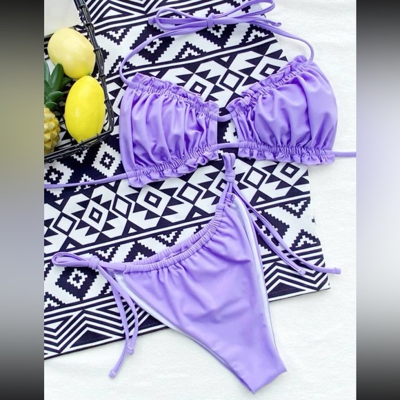 Sexy frill trim ruched bikini swimsuit - Picture 3 of 3